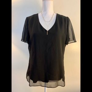 Black Top w/ Sheer Flutter Sleeves